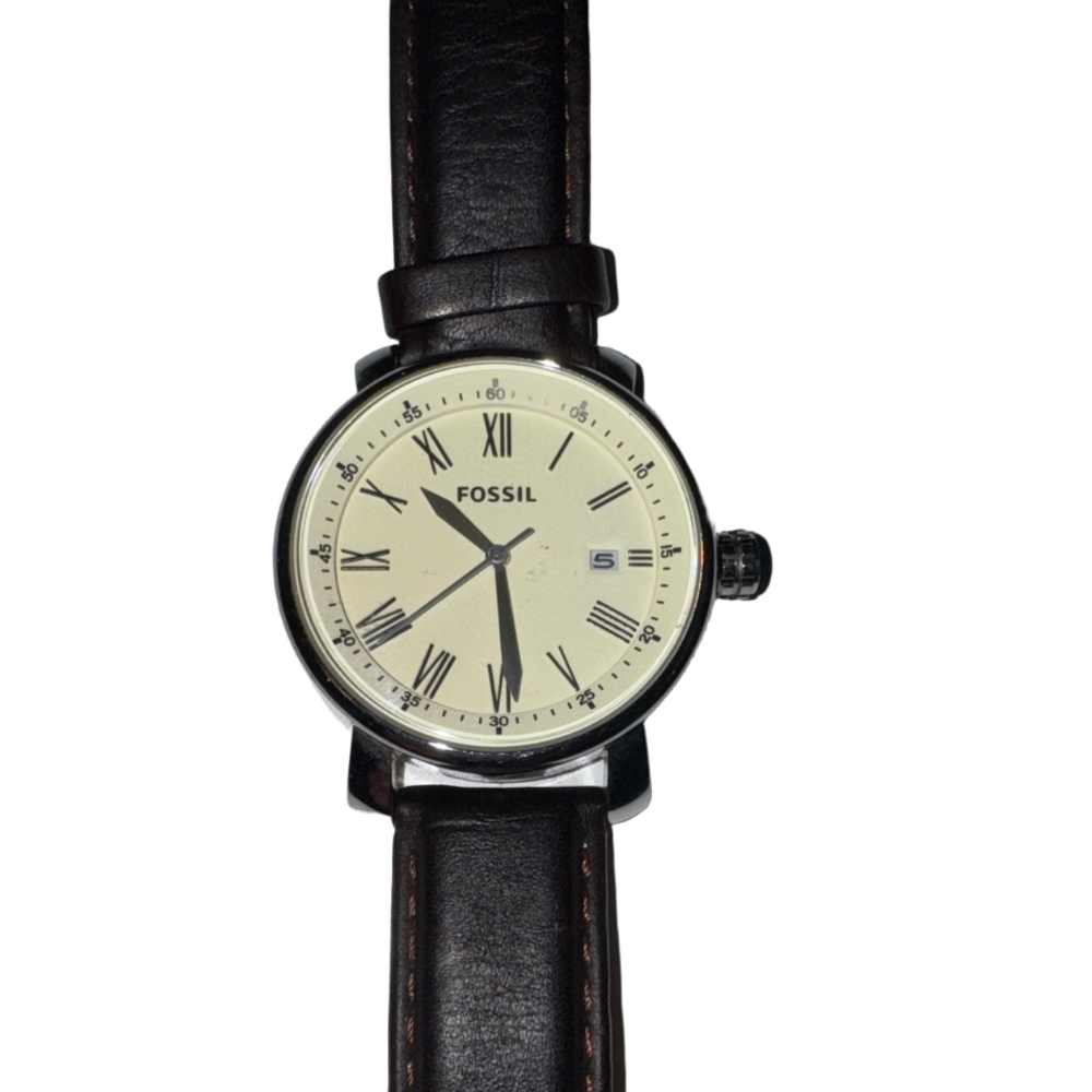Fossil Men’s Cream Dial Watch Brown Leather Strap 20mm | Roman Numerals Classic